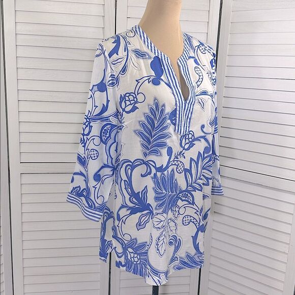 Talbots Tunic Size Large Paisley Blue White Floral  NWOT - Picture 6 of 11